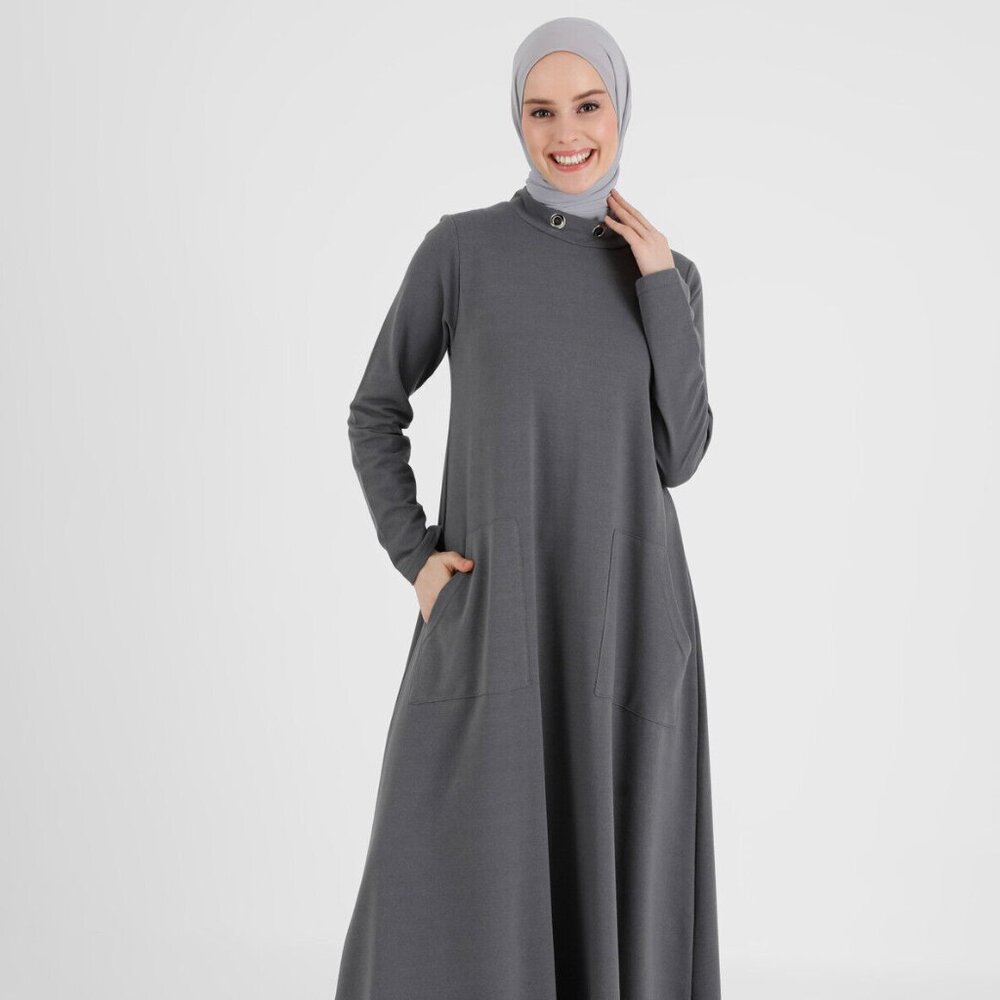 Refka Unlined Crew neck Unlined Modest Dress Anthracite